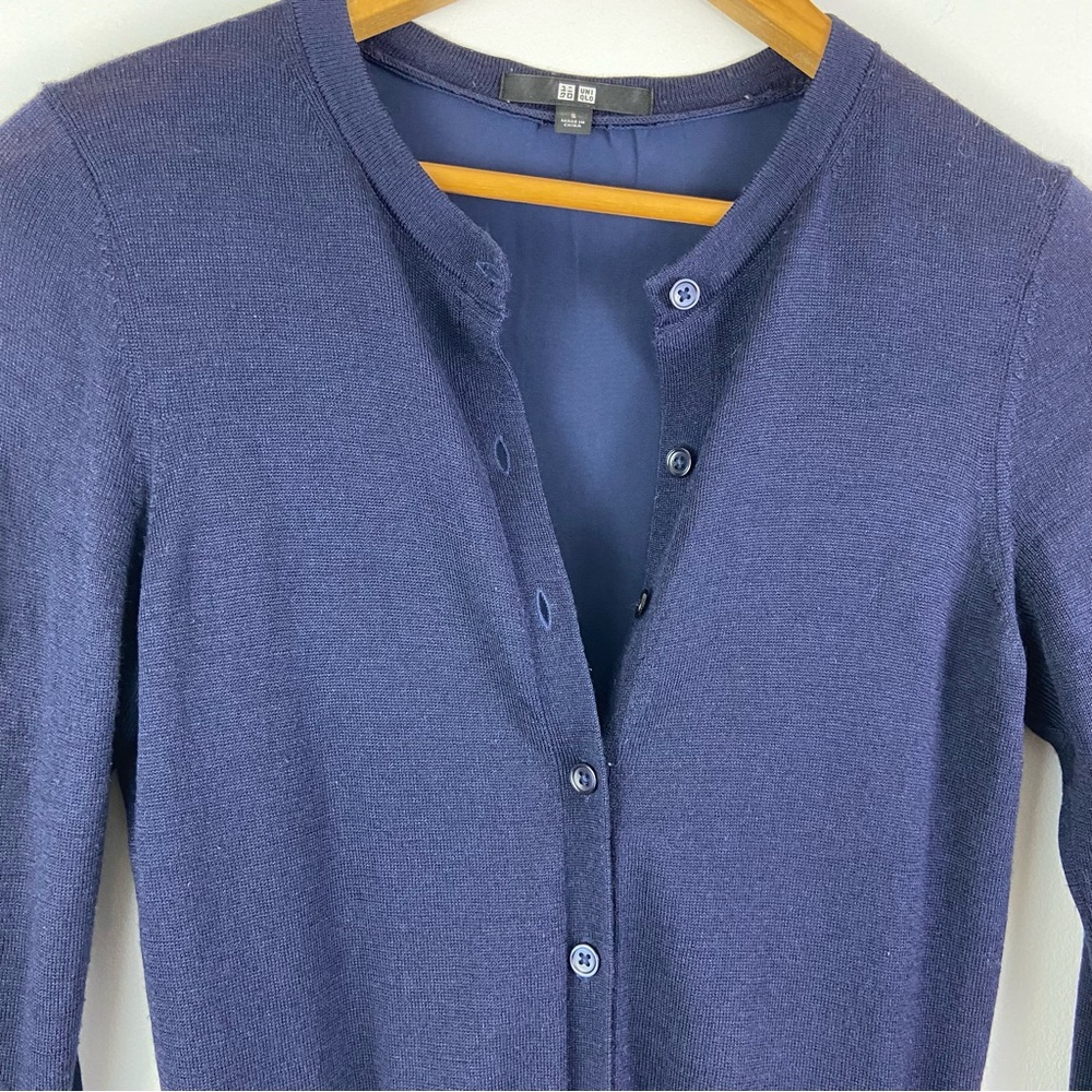 Uniqlo Silk Cotton Mixed Media Cardigan Navy Blue Size Small